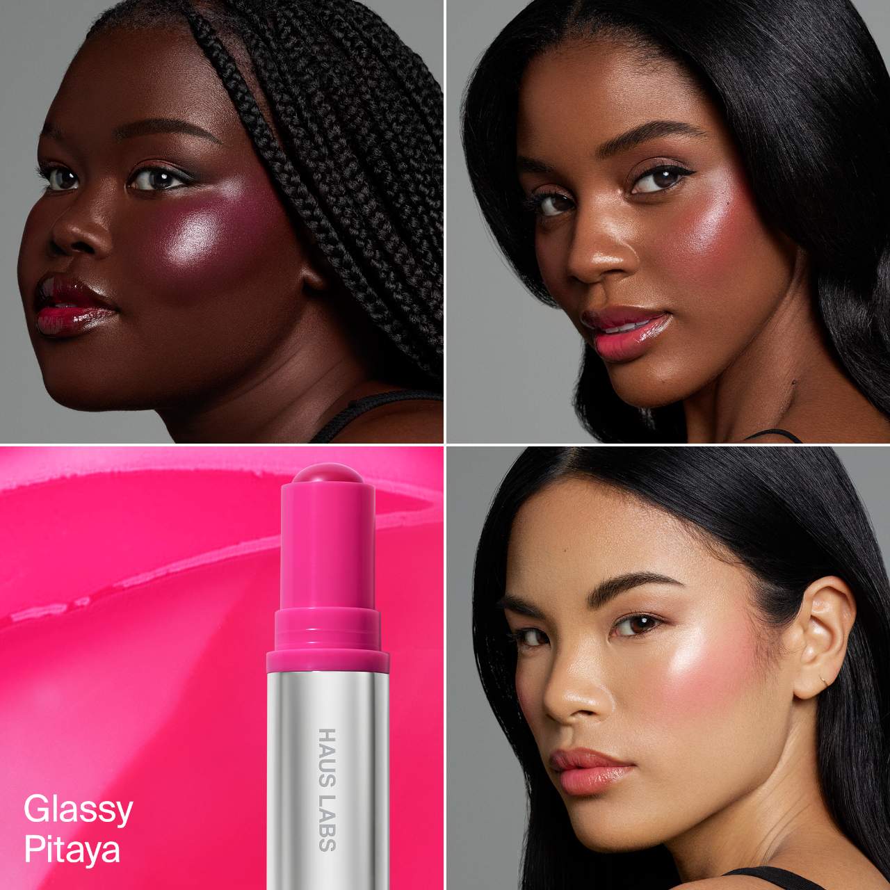 HAUS LABS  Color Fuse Longwear Hydrating Glassy Lip + Cheek Blush Balm Stick - Glassy Pitaya