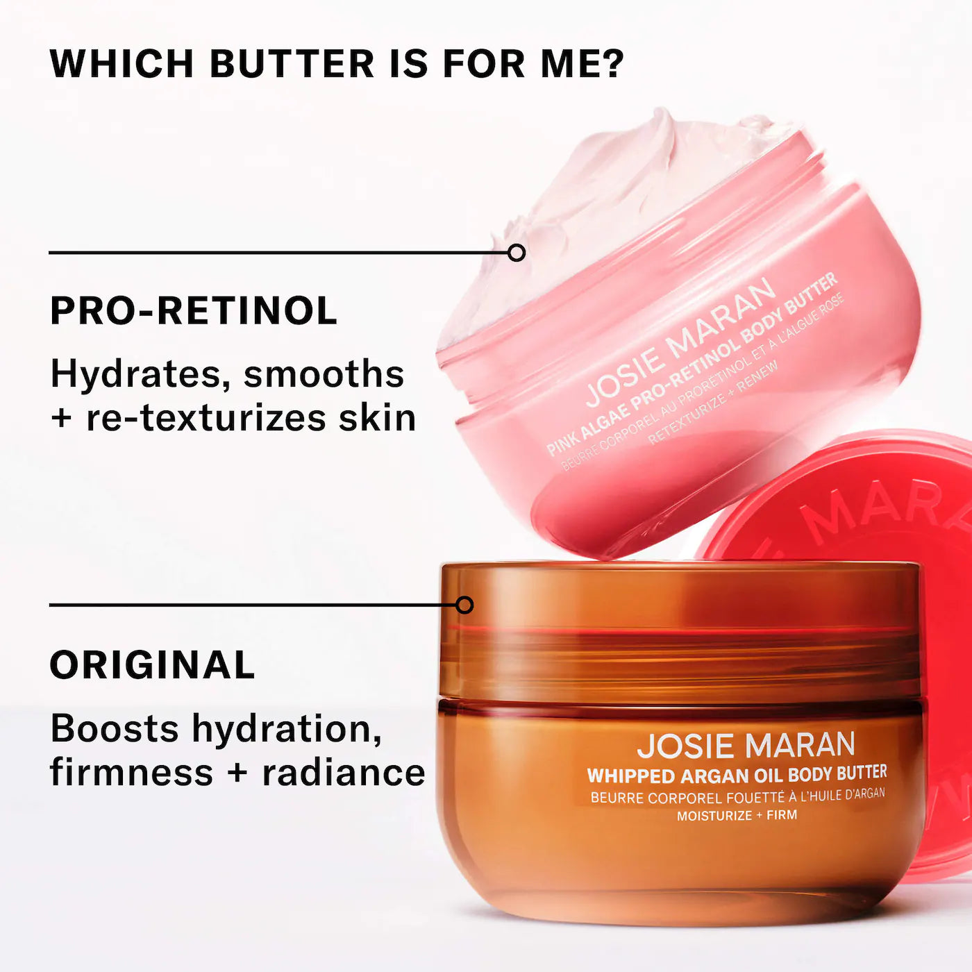 Josie Maran Pink Algae Pro-Retinol Body Butter for Anti-Aging and KP - 6oz
