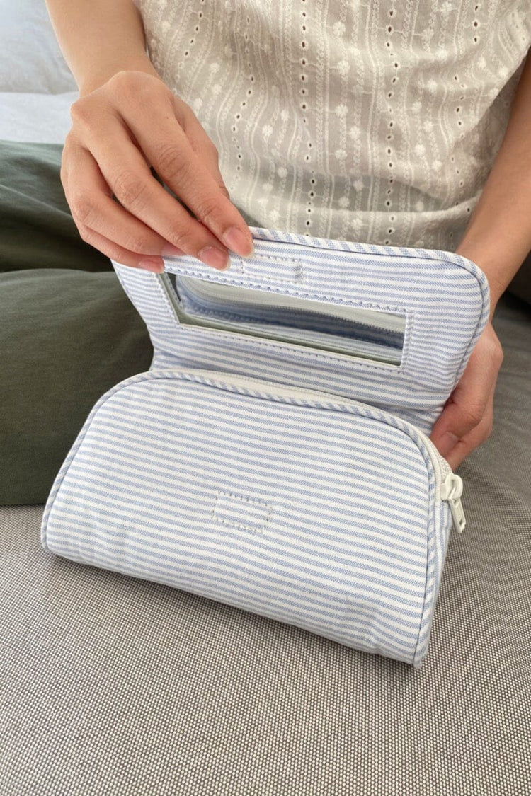 Brandy Melville Blue Stripes Makeup Bag